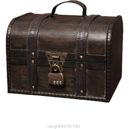 Retro Elegant Wooden Pirate Jewelry Storage Box With Lock Vintage Treasure Chest for Wooden Organizer N18 20 Dropshipping