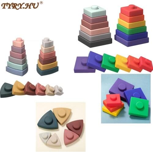 Baby Soft Building Blocks Silicone Teether Educational Jenga Building Blocks 3D Folding Tower Stacking Game Construction Toys