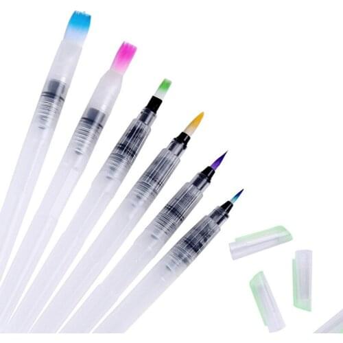 6Pcs Refillable Pilot Paint Brush Water Color Brush Pencil Ink Pen Soft Watercolor Brushes for Drawing Painting Art Supplies