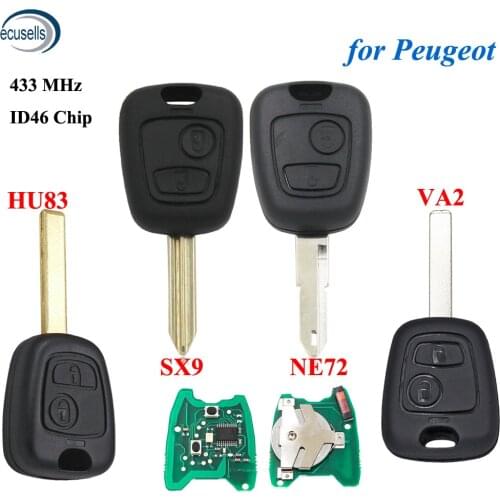 Transponder Key with ID46 Chip 433MHz for Peugeot 206 307 Partner Expert Boxer VA2 HU83 SX9 NE72 Blade