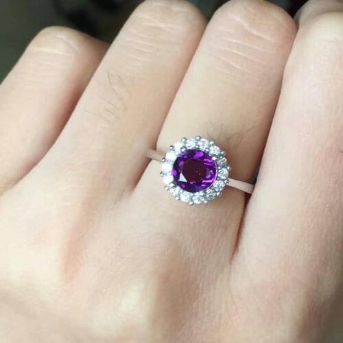 Natural amethyst Ring Natural gemstone Ring S925 sterling silver ring trendy Classic simple round women party gift fine Jewelry