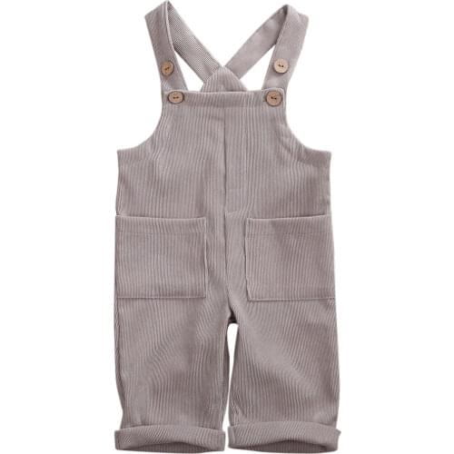 Newborn Kids Baby Girl Boy Corduroy Overalls Strap Pants Romper Outfits Clothes Button Pockets Solid Color Toddler Set