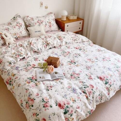 Bedding Set 40 Twill Cotton Floral Duvet Cover Four-piece Set of Cotton Spring and Autumn Small Fresh Cartoon Quilt Bed Set