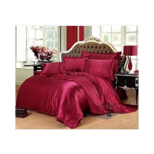 Wine Red Silk bedding set satin Super king size queen full twin duvet cover fitted bed sheet sheets double bedspread Custom 5pcs