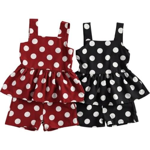 FOCUSNORM 2-7Y Summer Lovely Infant Girls Clothes Sets Polka Dot Print Sleeveless Vest Tops Shorts