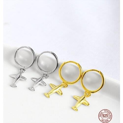 LKO 925 Sterling Silver 3D Aircraft Pendants Perforation Earrings Geometry Circle for Women Luxury Fine Jewelry Ornaments