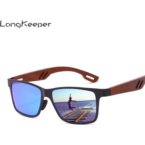 LongKeeper Men Wood Bamboo Sunglasses Polarized Real Wooden Sun Glasses For Women Fashion Mirrorr Lens Gafas De Sol Masculino