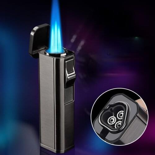 Refillable Three Straight Inflatable Windproof Lighter High Temperature Small Welding Torch Blue Flame Cigar Spray Gun Men Gifts