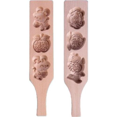 Cartoon Wooden Moon Cake Mold Pastry Baking Tool for Making Mung Bean Ice Skin