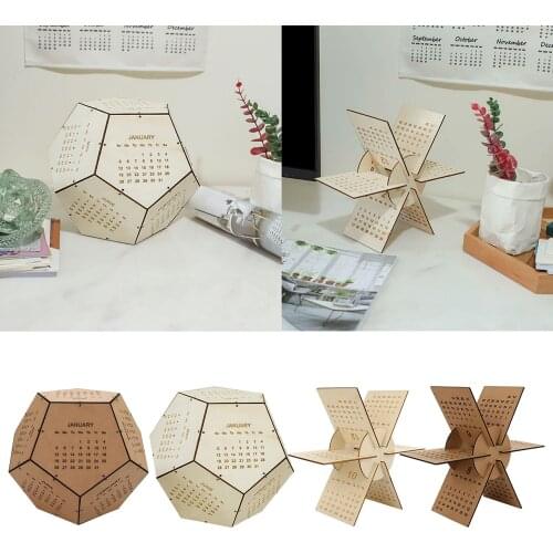 Geometric Table Calendar DIY Kit Office Home Desktop Rustic Ornament Khaki 2