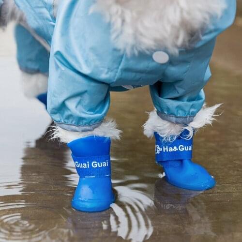 A Set Of 4 Pet Dog Rain Boots Silicone Non-Slip Waterproof Cat Rain Boots Suitable For Small Dogs Chihuahua Dog Rain Boots