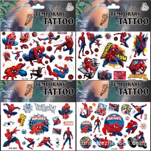 Avengers Marvel Spiderman Hulk Captain America Cartoon Stickers Tattoo sticker Boys Children birthday party Kids Gift
