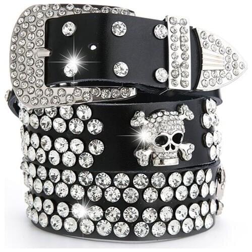 New WOMEN jean nam waist tape BLACK leather rhinestone Halloween skull decoration Pin buckle unisex Cheap Christmas Gifts