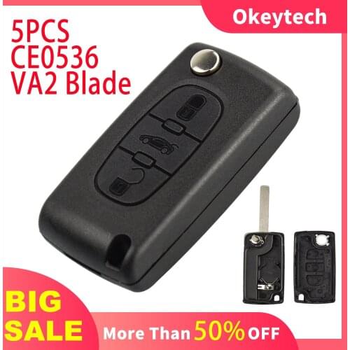 OkeyTech 5PCS/Lot 3 Buttons Flip Remote Car Key Shell Case Fob For Citroen C3 C4 berlingo For Peugeot 206 407 307 CE0536 VA2