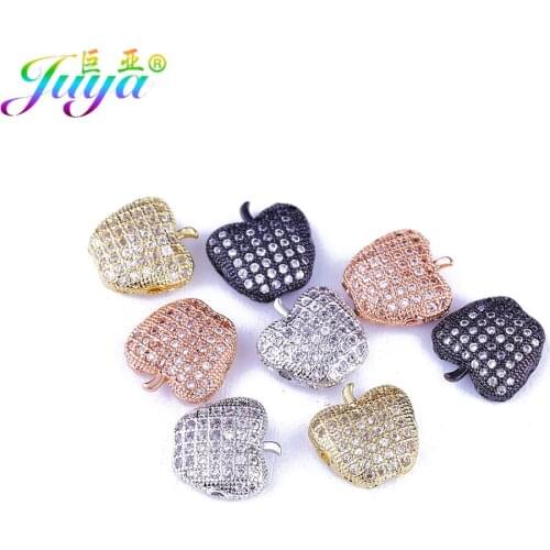 Wholesale DIY Metal Beads Supplies Zircon Inlay Apple Shape Decoration Charm Beads For Natural Stones Beadwork Jewelry Making