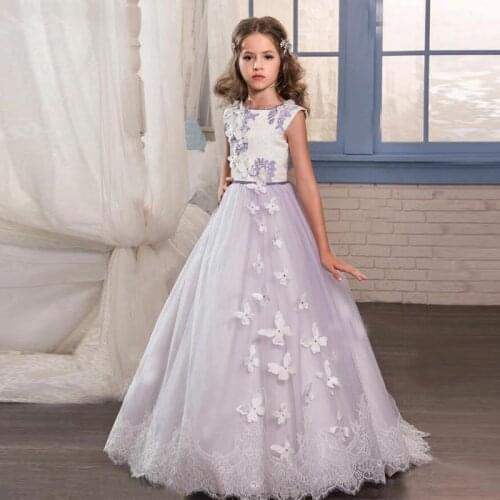 Flower Girl Dresses With Bow Beaded Crystal Lace Up Applique Ball Gown First Communion Dress for Girls Customized Vestidos Longo