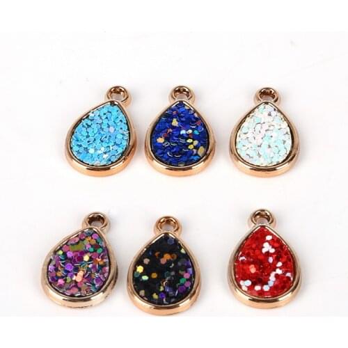 13x20mm Drop Water PVC Resin Sequin Drusy Pendants 6Pcs/lot For Necklace Earrings Jewelry Findings Making Charms Diy Accessories