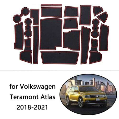 For VW Volkswagen Teramont Atlas 2018~2021 Rubber Anti-slip Mat Door Groove Cup Pad Phone Cushion Gate Coaster Slot Accessories