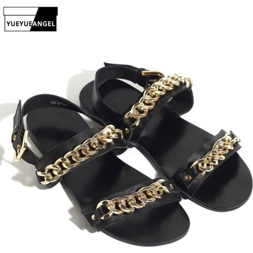 Summer New Men Rome Gladiator Sandals England Style Designer Chains Flat Sandals Outdoor Leisure Beach Shoes Male Breathable