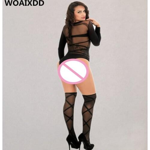 Sexy Womens Lingerie Babydoll Lace Bodysuit Nightwear Black Floral Long Sleeve Sleepwear & Stockings Underwears Teddies Lingerie