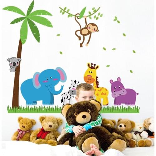 Cartoon animal wall sticker PVC Material DIY animal Elephant giraffe wall decals For Childrens room kindergarten decor sticker