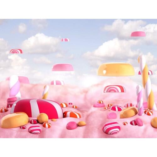 TR 5x7FT Clouds Sky Pink Candy Land Chocolate Bars Custom Photo Studio Backdrops Backgrounds Vinyl Cartoon Baby Photo Backdrops
