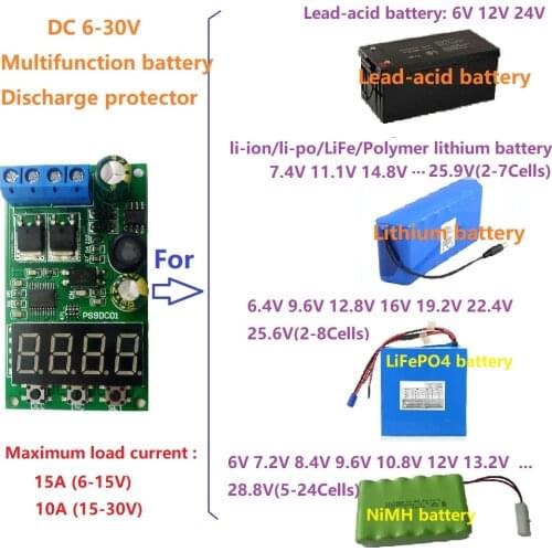 10A DC 6-30V Multipurpose Battery Discharge Protector Module for Lead-acid Solar battery Emergency Power Supply Mobile Power UPS