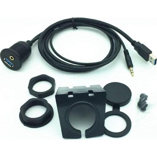 USB 3.0 & 3.5mm Car Mount Flush Cable 3.5mm+USB3.0 AUX Extension Dash Panel Waterproof Mount Cable For Car Boat and Motorc 1m/2m