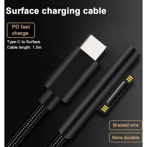 1.5m/4.9ft Portable Computer Data Cable PD To TYPE C Fast Charging Cable Compact Black USB Cable For Surface Pro Or Laptop