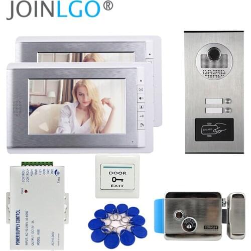 Wired 7 inch Monitor Video Door Phone Doorbell Intercom System RFID Access Camera for 4 / 3 / 2 Family Apartment Electric Lock