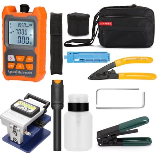 Fiber Optic FTTH Tool Kit Optical Power Meter Fiber Cleaver Wire Stripper Cold Connection Tools Set With Storage Bag
