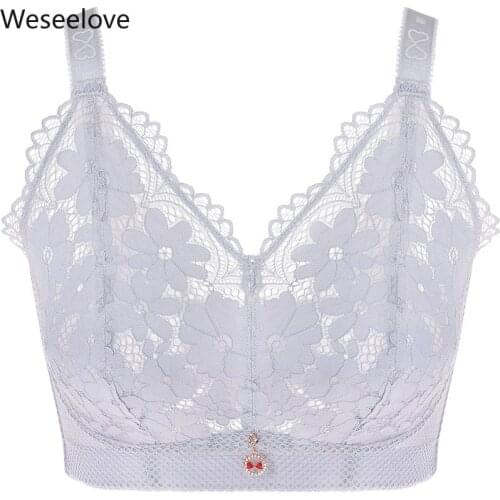 Weseelove Plus Size Summer Lace Flowers Sexy Beautiful Back Gathered Lingerie Woman Push Up No Sponge Soutien Gorge Femme M03-3
