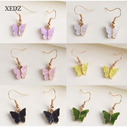 XEDZ Red/Pink/Purple/Blue 10 Colors Butterfly Earrings Crystal Exquisite Flying Animal Wings Dangler Earrings Girls Jewelry Gift