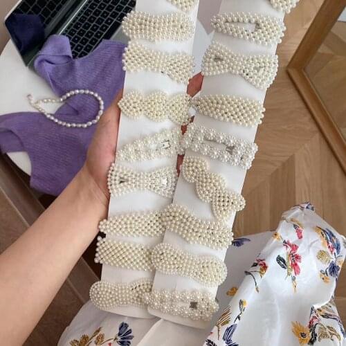 10pcs Women Fashion Pearl Hairpin Lady Geometry Hair Clip Set