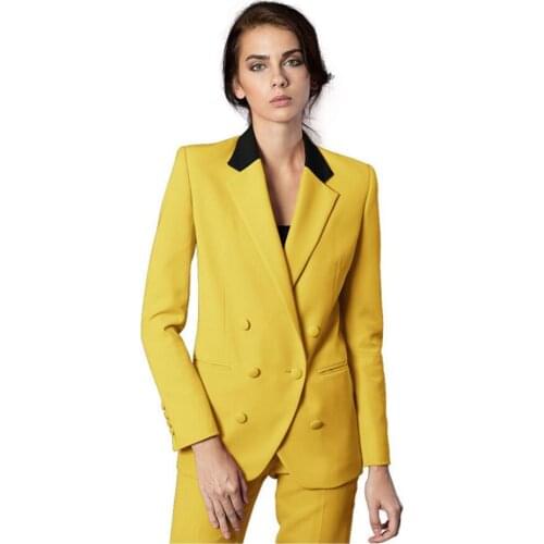 Yellow Office Uniform Women Female Business Suit Women Pant Suits 2 Piece Tuxedos Suits for wedding Outfit Blazer Custom Made