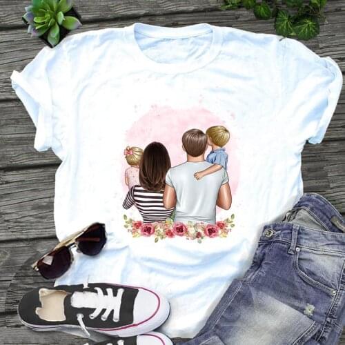 Women Graphic flower watercolor family love mom mother Cartoon Summer Print Short Sleeve Female Clothes Tops Tees Tshirt T-Shirt