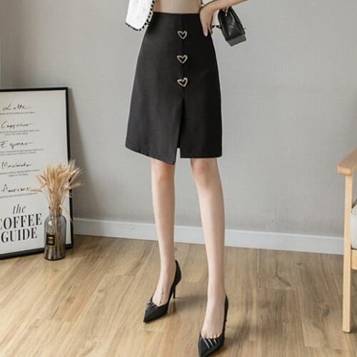 Black Skirts Womens 2020 Summer Korean Style Vintage Sequin Hearts High Waist A Line Slit Midi Skirt Office Ladies Skirts B351