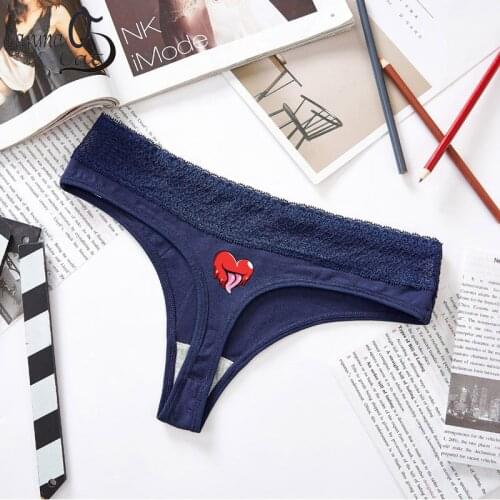 Women Sexy Cotton Lace Thongs Underwear Printed Cotton Lady Lace G String Panty Inner Breathable Underpants For Girls Women