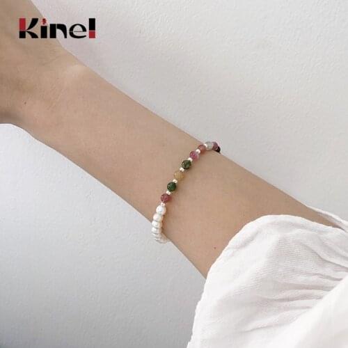 Kinel real 925 Sterling Silver Bracelet Handmade Round Natural Stone Pearl Woman Bracelets Jewelry Free Delivery 2020 New