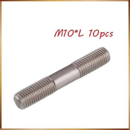 10PCS M10 Stainless Steel Double End Threaded Screw Headless Double Thread Studs Bolt M10*40/45/50/55/60/65/70-200mm