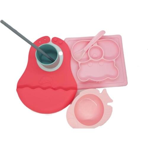 100 food Silicone Feeding Plate, Bowl, Apron, Spoon, Cup, Pipette-Set