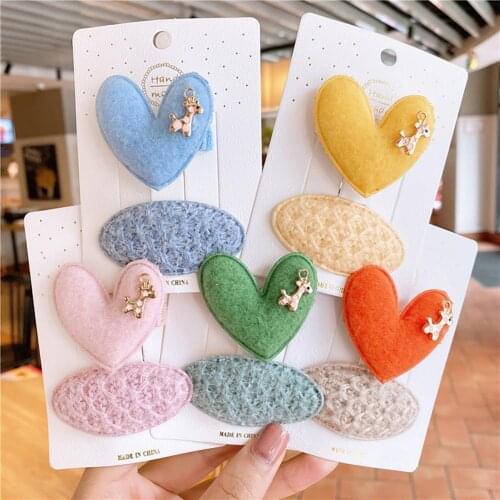 2Pcs/Set Durable Solid Candy Color Hairpin Love Heart Shape Fashion Cloth Children Headwear Accessories for Baby Girls