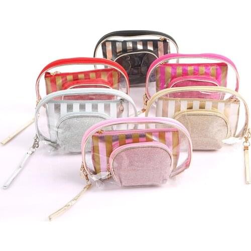 3Pcs/Set Cosmetic Bag Portable Women Multifunction Waterproof Transparent Makeup Bag Reusable Travel PVC Zipper Tote Bag