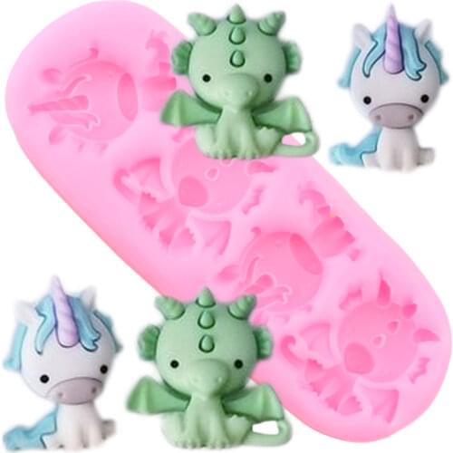 3D Unicorn Dragon Silicone Mold Cupcake Topper Fondant Molds DIY Cake Decorating Tools Resin Clay Candy Chocolate Gumpaste Mould