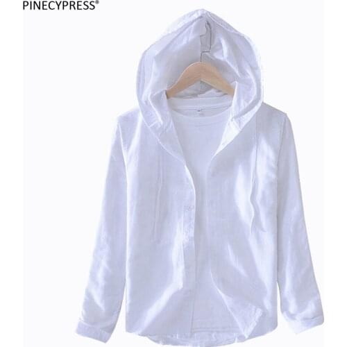 55% Linen 45% Cotton Anti-static Breathable Cool Dry Fast Long Sleeve Man Shirt Male Solid Quality Casual Men Hooded Shirts