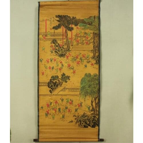 Antique painting traditional Chinese One hundred children painting scroll painting,old paper painting