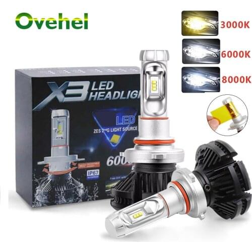 OVEHEL Car Light ZES H4 LED H7 H11 3000K 6000K 8000K HB3 9005 HB4 9006 Car LED Headlights Bulbs 50W 6000LM X3 Headlamp Auto
