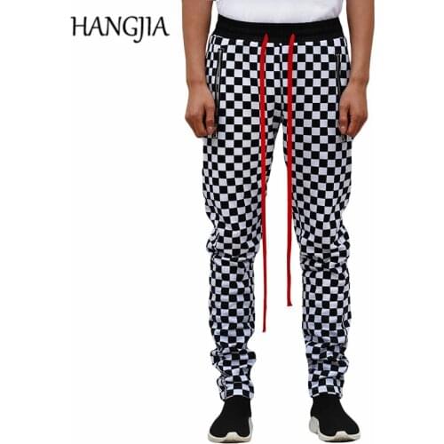 White Black Plaid Joggers Pants Men Hip Hop Retro Checkered Casual Pants Women Streetwear Fashionable Ankle Zip Sweat Pants Male