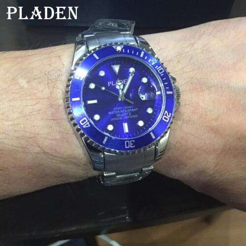 Mens Watches PLADEN Top Brand Business Quartz Clock Male Stainless Steel Fashion 30M Waterproof Shockproof Blue Luxury Watch