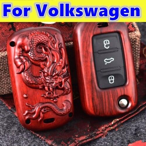 For Volkswagen TAYRON Teramont lavida PLUS T-ROC 2019 Sandalwood car key shell solid wood key bag car gift accessories